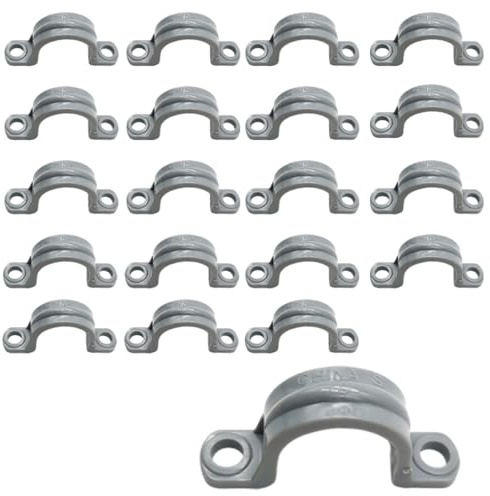 CZAKOMIX U-Collier de Serrage Tuyau, Serrage en Plastique, Supports de Tuyau, Colliers de Serrage 2 Trous Tuyau, Clips Gris pour Fixation/Attache Tube - 20 Pcs (Vis de Fixation non Incluses, 1)