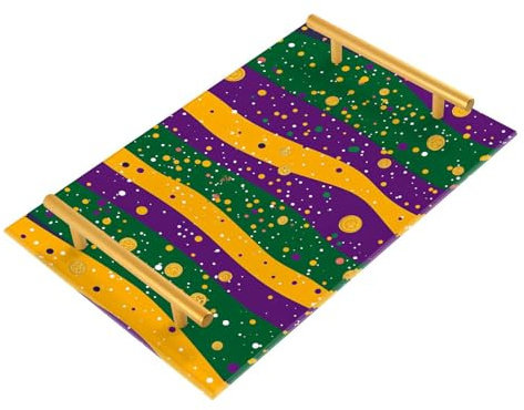Mardi Gras - Bandejas decorativas para sofá con asas, bandeja para servir joyas, perfumes, para cocina, servir charolas para servir comida