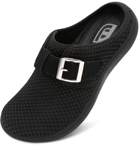 JOINFREE Womens Wide Slippers Adjustable Diabetic Mules Slip on House Slipper Breathable Barefoot Walking Shoes for Extra Wide Width Arthritis Edema Swollen Elderly Black Size 9