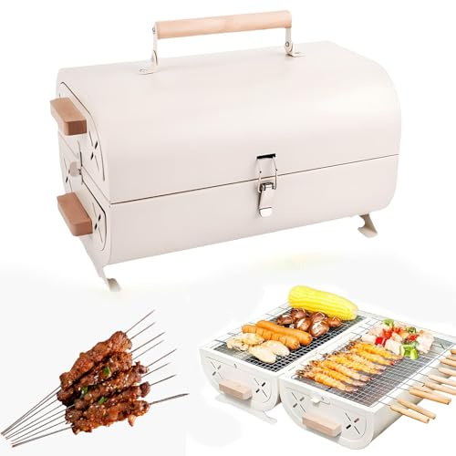 Portable Oil Drum Barbecue, Outdoor Bbq Grill with Twin Sided Grill Function, Lightweight, Compact, Foldable, Ideal for Camping, Festivals & Picnics white