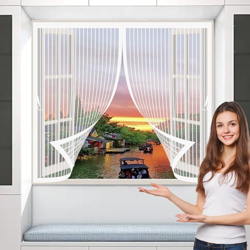 Magnetic Fly Screen Door 141 x 54 cm Anti Mosquito, Keep Fresh Air in, Portable, Foldable, Custom Sizes, Mosquito Magnetic Window Screen for Double Door/French Doors, White