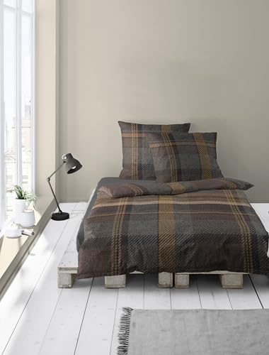 Bierbaum Bettwäsche 4046, Feinbiber, 100% Baumwolle, Designed in Germany, Marone 81, 155x220 + 80x80 cm, Komfortgröße