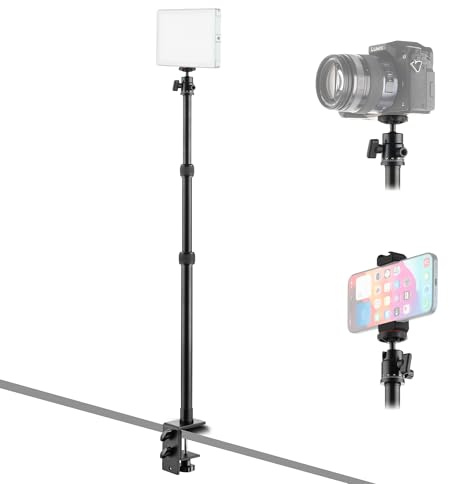MOJOGEAR Extendable Tripod with Table Clamp - Height Adjustable 42-100 cm, Includes Ball Head & Phone Holder for Camera, Light & Microphone, Table Mount for Streaming, Video & Photography