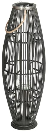CREEDWOOD Bambus Laterne Zya | mit Henkel und Glaseinsatz | Holz Kerzenhalter, Windlicht, Deko Laterne für Wohnung, überdachten/geschützten Balkon Terrasse | Größe: 95 cm