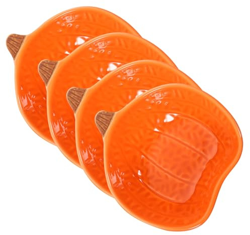 IMIKEYA Cuencos de Barro Calabaza para Horno 4 Piezas Platos Pequeños para Salsas Aperitivos Resistentes al Calor Aptos para Lavavajillas y Microondas Ideales para Servir Bocadillos y Dulces