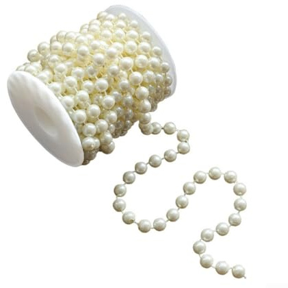 Jotekonoby Weiße Kunstperlen-Girlande, Kunststoff auf stabiler Baumwollkordel für Hochzeit, Party, Tischdekoration, Heimdekoration, Weihnachtsbaumschmuck, Beige 6 mm, 5 m
