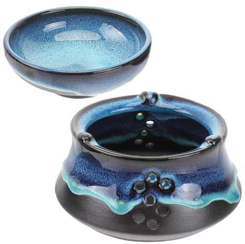 FELTECHELECTR Japanischer Keramik teewärmer mit Blauem Stövchen und Passender Tasse Keramischer Teekannen wärmer Wärmeisolierender Teekocher für Haushalt und Teeservice Einfach zu Bedienen