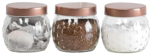 Darthome 3 x 1.2 Litre Dimpled Glass Copper Lid Storage Canisters - Ideal for storing tea coffee and sugar