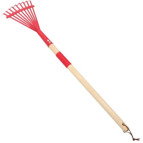 Veemoon Rastrillo Desmontable para Césped Artificial y Hojas Rastrillo Manual Metálico Mango de Madera para Herramienta Ligera de Jardinería Color Rojo para Exteriores