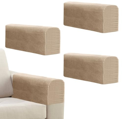 Niuoppy 4Pcs Armchair Covers Protectors Slipcover, Sofa Arm Covers Anti-Slip, Thickened Arm Rest Covers for Sofa, Chair Arm Cover for Sofa Protector Couches Recliner (4*Drak Sand)