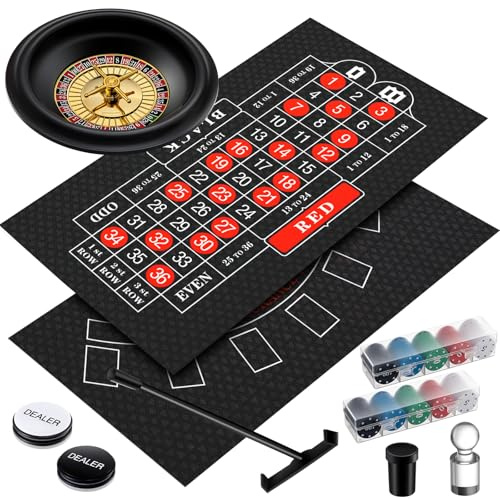 Lunmon Roulette Wheel Set Include 10 Inch Roulette Wheel, Double Sided Felt, 200 Chips, Chip Rake, Acrylic Marker, Dealer Poker Button for Casino Game Blackjack Night Party Holidays (Black)
