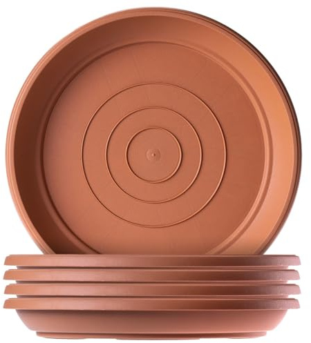 KADAX Set med 5 blomkrukor runda ⌀ 54 cm, blomkruksunderlägg av plast för inomhus- och utomhusbruk, tillbehör för blomkrukor och blomkrukor (terrakotta)