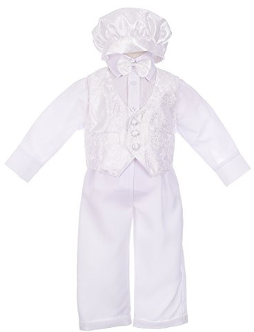 Lito Angels Abito Battesimo con Cappello per Bimbo, Completo Bianco da 5 Pezzi, Taglia 12 Mesi, Manica Lunga