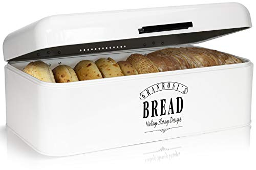 Granrosi Delaware - Panera, Chapa de Acero esmaltado, Inoxidable, Tapa abatible, Orificios de ventilación para la circulación del Aire, Fácil Limpieza, Dimensiones 42 x 16 x 24,5 cm, Blanco