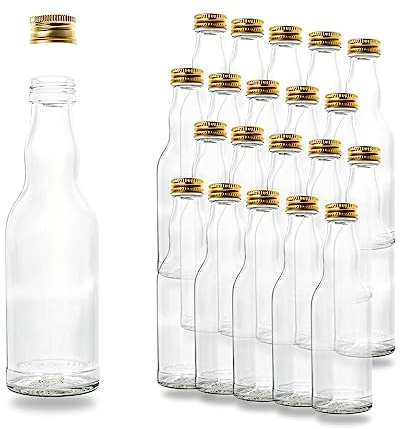 Flaschenbauer - Gläser 20 Stück kleine leere Glasflaschen mit Schraubverschluss gold 200 ml 28 MCA zum Selbstbefüllen als Saftflaschen, Sirupflaschen, Ölflaschen
