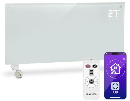 Klarstein Radiateur Electrique Mobile, Chauffage Electrique Mural Intelligent 2000W à Faible Consommation d'Energie pour Maison, Salle de Bain, Silencieux,Thermostat, Roulettes