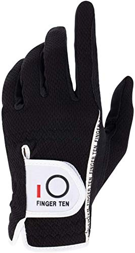 FINGER TEN Golf Gloves Men Left or Right Hand Rain Grip (Black, ML, Left)