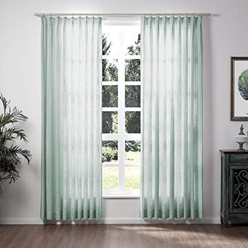 ChadMade Pinch Pleat Faux Linen Curtain Room Darkening Drapery For Sliding Glass Door Living Room, 52Wx96L Inches (Pale Blue, 1 Panel)