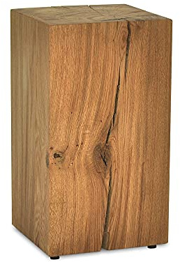 ms factory Holzblock Eiche Massiv - Handgefertigter Holzklotz - Rustikale Holzsäule - Beistelltisch Hocker Dekosäule - 25 x 25 x 40 cm