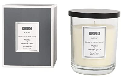 Sleepdown Halo Scented Candle | Myrrh and Vanilla Spice Large Jar Candle| Burn Time: Up to 42 Hours 380g, 5056242817482