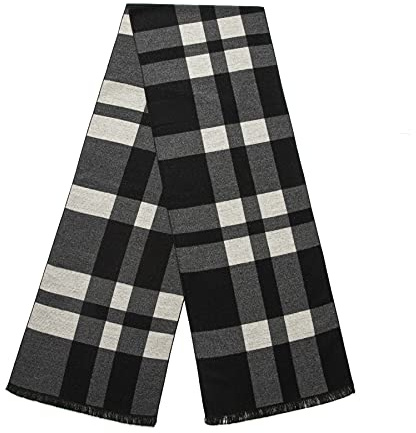 Lindoro Mysig Tartan rutig merinoull halsduk, lång varm lätt vinter klassiska halsdukar med presentask, Svart/vit rutig, one size