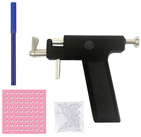 Layhou Ohrlochstechpistole Ohrnasen Piercing Pistolen Kit Ohrnasen-Nabel-Piercing-Pistolen-Set mit 98-teiligen Ohrstecker für Ohr Körper Lippen Nase Nabel