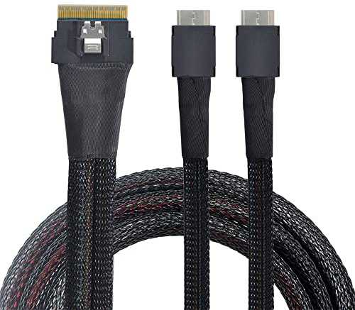 NFHK PCI-E Ultraport Slimline SAS Slim 4.0 SFF-8654 8i 74pin auf Dual Oculink SFF-8611 Kabel 50cm PCI-Express