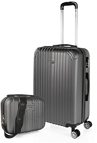 ITACA - Valise Rigide Grande Taille 158 cm - Bagage Soute 23 kg Solide ABS - Trolley Valise Moyenne avec Trousse de Toilette - Bagage Taille Moyenne. Cadenas à Combinaison Valise Extensi, Anthracite