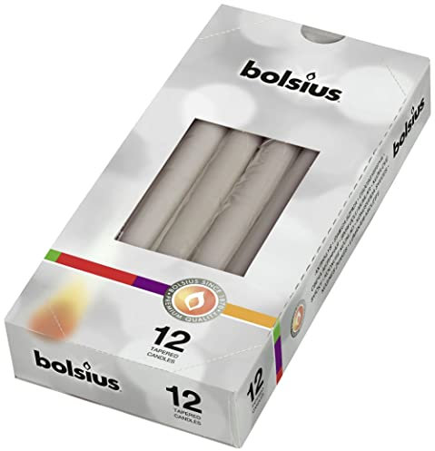 Bolsius - set di 12 candele a stelo non profumate e senza fumo, per matrimoni, decorazioni, cerimonie - grigio-caldo
