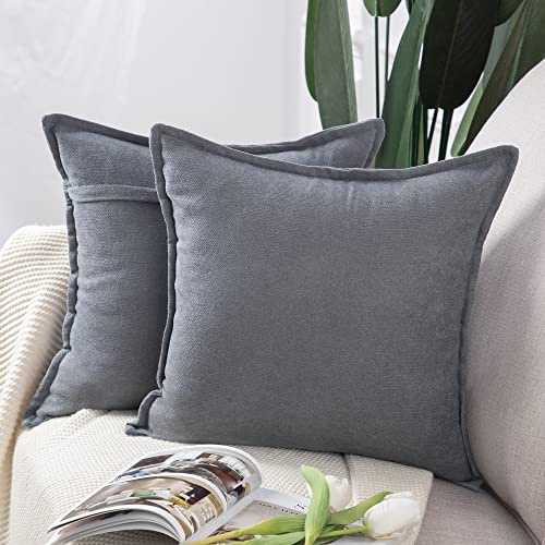 Madizz 2er Set kurzen Chenille Zierkissenbezüge weicher dekorativer Kissenbezug für Sofa, Schlafzimmer Kissenhülle Grau 50x50 cm Quadrat