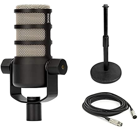 Rode PodMic Dynamic Podcast Microphone with Gator GFW-MIC-0501 Desktop Mic Stand, XLR Cable and StreamEye Polishing Cloth