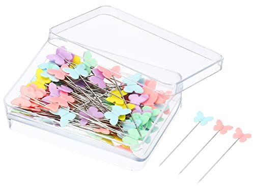 PATIKIL 2 Inch Sewing Pins, 100 Pack Light Colored Butterfly Head Straight Quilting Pin for Dressmaker, Multicolor