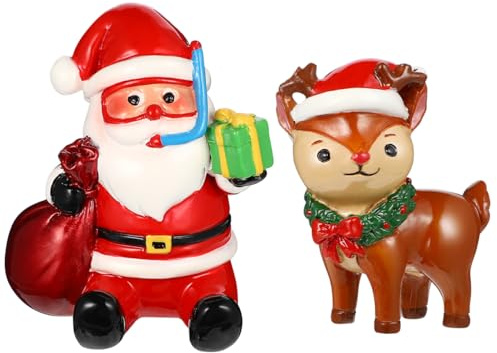 POPETPOP Weihnachts-Aquarium-Dekorationen 2 Stück Weihnachtsmann-Rentier-Harz-Aquarium-Ornamente für Feiertags- Liefert Tischdekoration