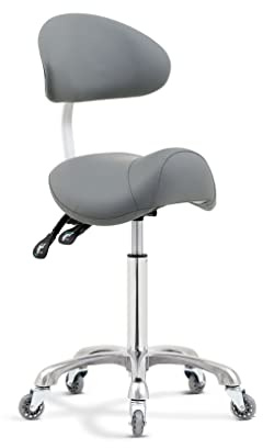 Antlu Saddle Stool Rolling Chair with Back Support,Esthetician Tattoo Dental Stool Chair,Lash Chairs for Eyelash Tech Massage Salon(Grey,with Backrest)
