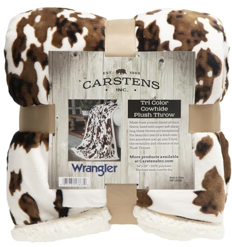 Carstens, Inc. Wrangler Ultra Premium Super Soft Plush Sherpa Fleece Oversized Throw Blanket 54 x 68, Tri-Color Cowhide