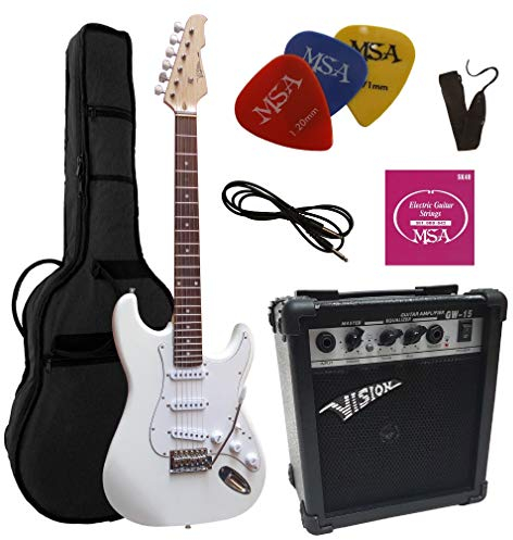 ELEKTROGITARRE WEIß - E-GITARRE - IM SET MIT 20WATT VERSTÄRKER - TASCHE - BAND - SAITEN - 3xPIK ST5 white