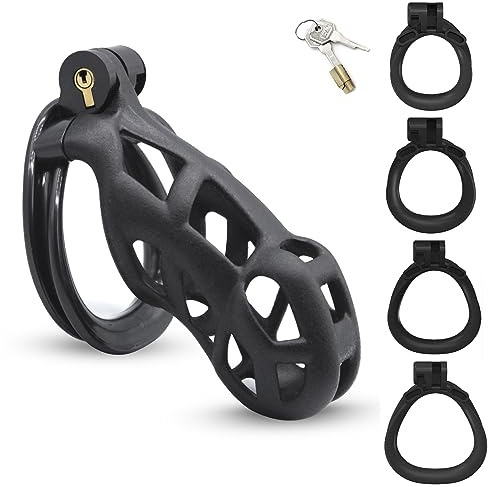 Keuschheitskäfig Peniskäfig Hodenringe Spielzeug Keuschheitsgürtel(XL) | 3D Chastity Cage Male mit 4 Penis Ring,BDSMs Spielzeug Hart für Herren,3.0 Cock Cage Sex Spielzeug für die Männer Extrem