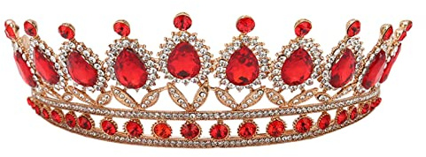 Vofler Drottning Tiara Röd Ljuskrona för Kvinnor Bröllop Hårdekoration Brud Prinsessa Bal Maskerad med Kammar Lyxig Slående Skal