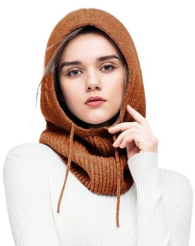 Mütze Damen - Unisex Winter Warme Stricken Winddicht Schlafmütze Kapuzenschal Skimütze Wintermützen Slouchy Weich Strickmütze Elastisch Beanie Damen Frauen Manner