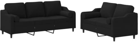vidaXL Sofagarnitur 2-TLG., Sessel Couch mit Kissen, Sofa Wohnzimmersofa mit Armlehnen, Couchgarnitur Designsofa Sitzmöbel Polstermöbel, Schwarz Stoff