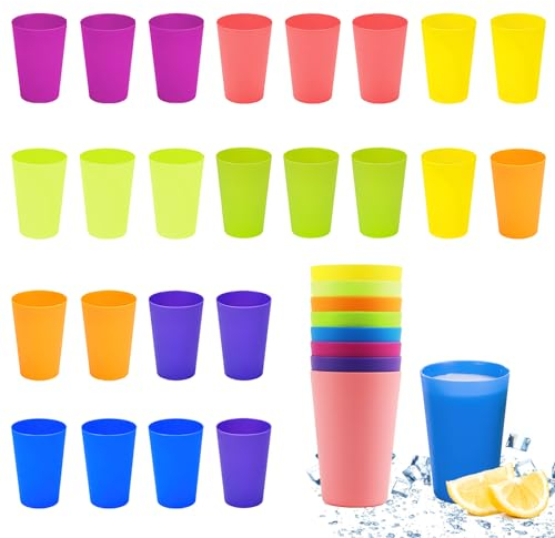 badaren Lot de 24 Gobelet Plastique Reutilisable, Gobelets Plastique Colorés de 260 Ml, 8 Couleurs – Tasse à Boire – Parfaits pour Les Fêtes, La Cuisine, Les Pique-Niques, Le Camping, Les Voyages