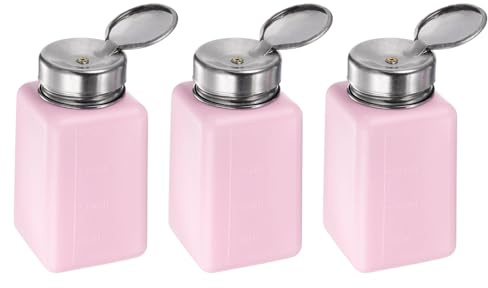 QUARKZMAN 3 Stück Lösungsmittel-Alkoholspender 200ml (6,8oz) Druck-Flüssigkeitsspenderpumpe Flasche mit Versiegelung Edelstahldeckel für Aceton Reinigungsmittel Politur Entferner, Pink