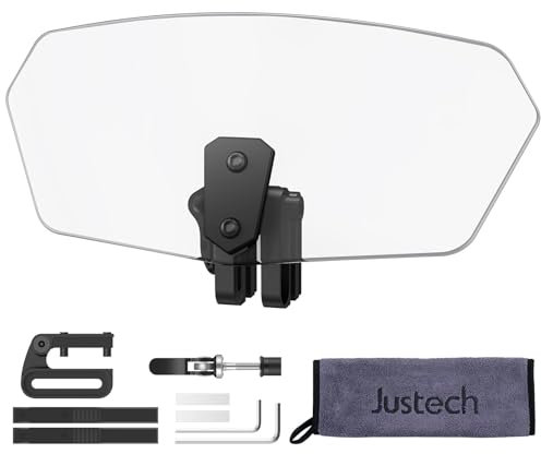 Justech Parabrisas Universal de la Motocicleta con Soporte Negro Deflector de Viento Ajustable para Motos Durable - Color Transparente