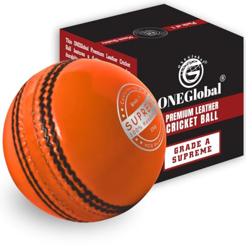 Äkta läder orange cricketboll 155 ml | Handsydd 156 g läder cricketboll | Klass A hård cricketbollar (SENIORS, 1-orange)