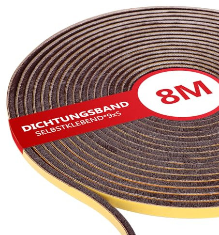 XEEINC 8M Bürstendichtung Selbstklebend, 9mm(B) x 5mm(D) Bürstendichtung für Rolladen Schiebetür, mit Idealer Klebkraft, Türbürstendichtung Dichtungsband Insektenschutz für Fenster Tür - Braun