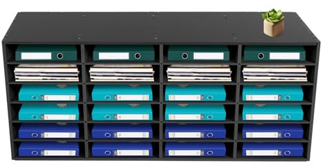 Susoso Dateihalter, Rechteckig Schreibtisch Organizer mit 24 Fächern Papiersortierer Gestuftes Regal für Schule/Büro Zubehör für Home Office 100x30x42cm Schwarz