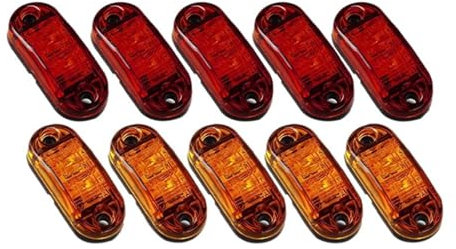 Voirrow 5 x bernsteinfarben + 5 x rot, Auto, LKW, Anhänger, Wohnmobil, oval, 2,5-Zoll-Seitenumrissleuchte