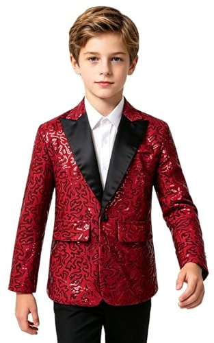 Loodgao Boys Sequin Blazer Sparkly Formal Jacket Performance Coat Burgundy 11-12 Years
