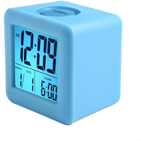 Honseadek Reloj despertador digital cuadrado suave con LED grande y pantalla de temperatura, luz nocturna inteligente, funda protectora de silicona, funciona con pilas para oficina, niños, ancianos