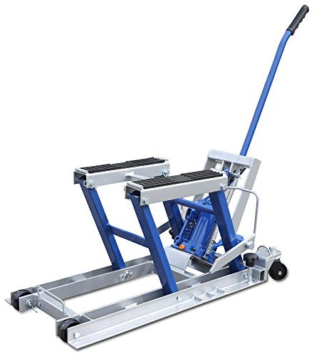 Brride Motorradheber bis 680kg belastbar, Motorradhebebühne Hydraulisch Lifter für Motorräder ATVs und Quads Hebebühne, Montagebock Klapp Hebebühne Plattform (Silber & Blau)